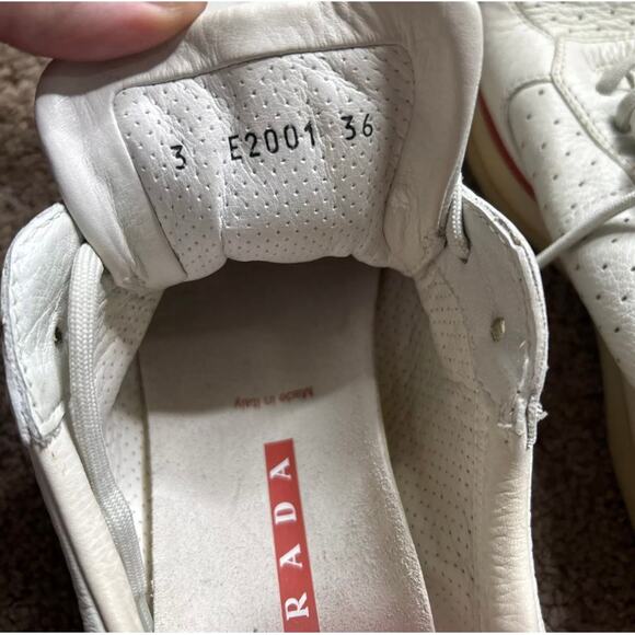 Vintage Prada White & Red Leather Shoes Sneakers EU 36 Women’s Size 5.5 - Picture 4 of 8